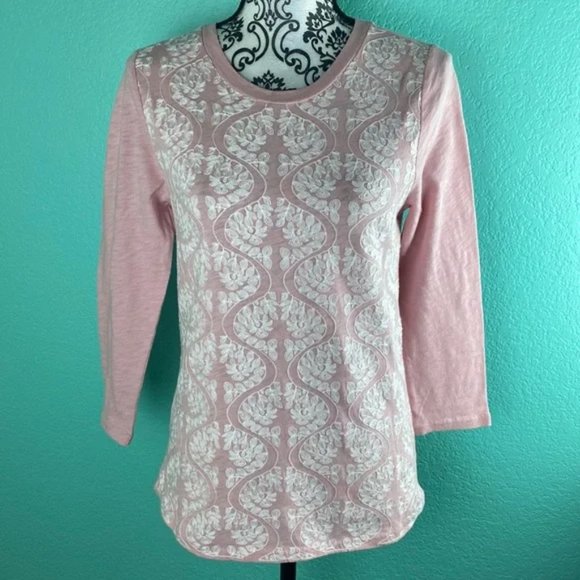 J. Crew Tops - J. Crew Baby Pink Lace Detail Knit Long-sleeved Blouse Top M